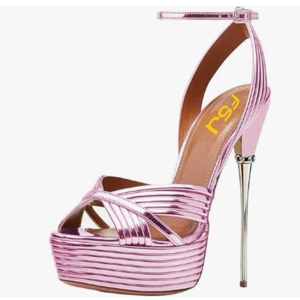 FSJ Orchid Sexy Strappy Open Toe Platform Ankle Strap High Stiletto Heel Sandals